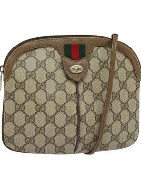 GUCCI GG Supreme Web Sherry Line Shoulder Bag PVC Beige 98 02 047